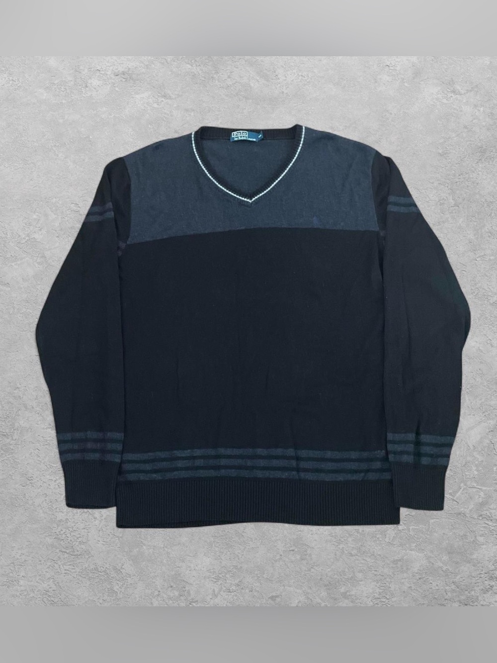 Vintage Polo Ralph Lauren Colorblock V-Neck Cotton Sweater XXL Preppy